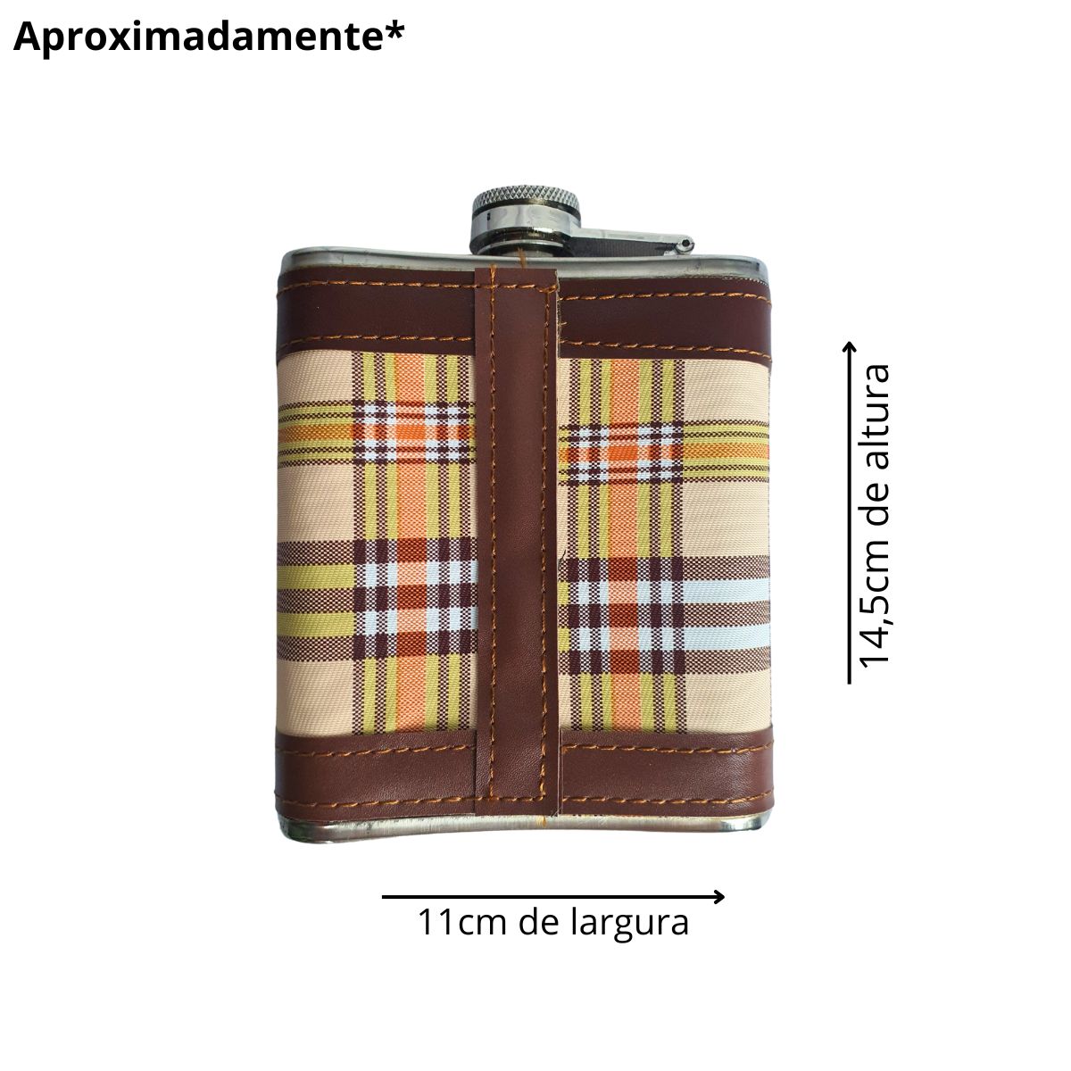 Kit Cantil Porta Bebidas 2 Copos E Funil Xadrez Marrom/verde Kit Cantil Porta Bebidas 2 Copos E Funil Xadrez Marrom/verde